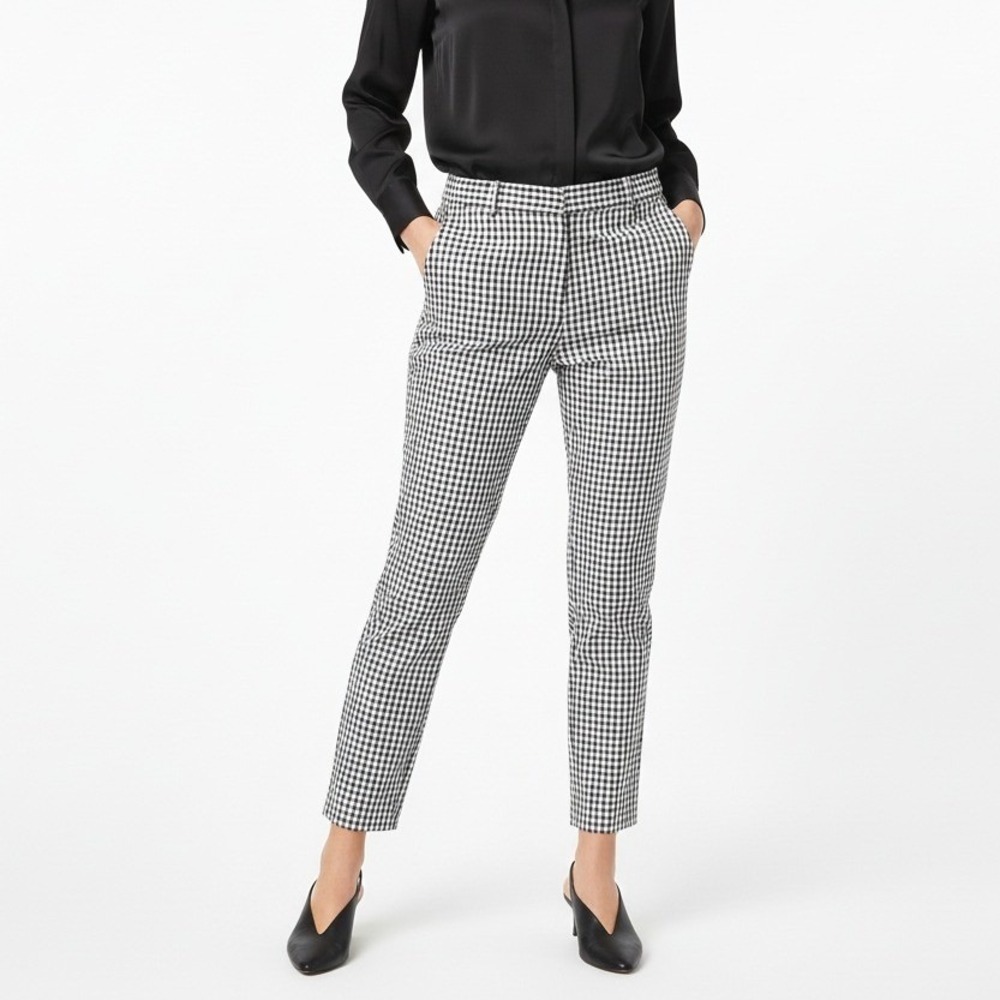 Ann Taylor Womens Gingham Check Ankle Pants Cotton Stretch Office Preppy Size 14